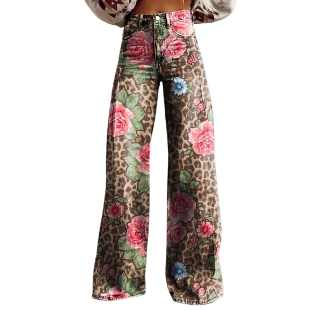 Flower Print Wide Leg Pants for Women