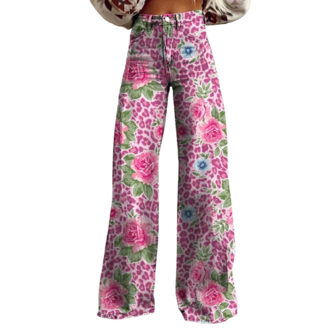 Flower Print Wide Leg Pants for Women