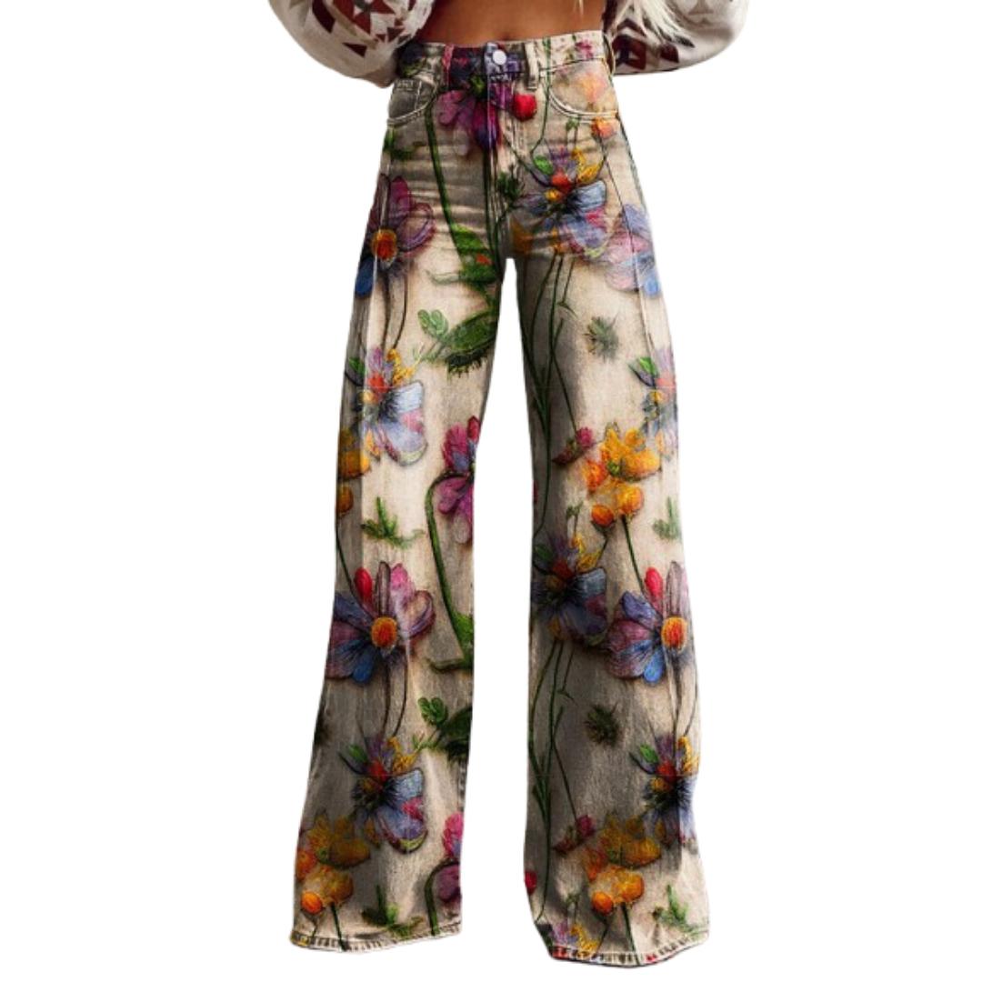 Flower Print Wide Leg Pants for Women