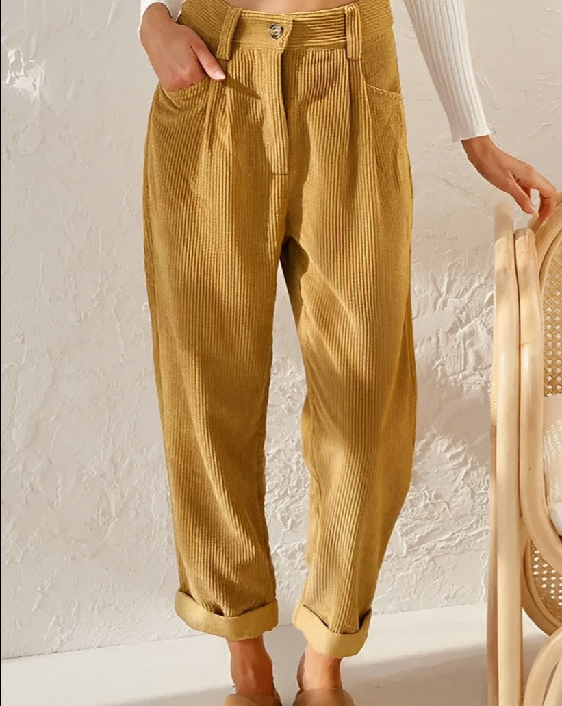 Women's High-Waisted Straight-Leg Corduroy Pants