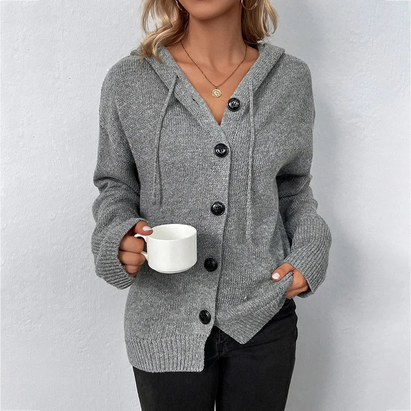 Button-Down Hooded Sweater for Women