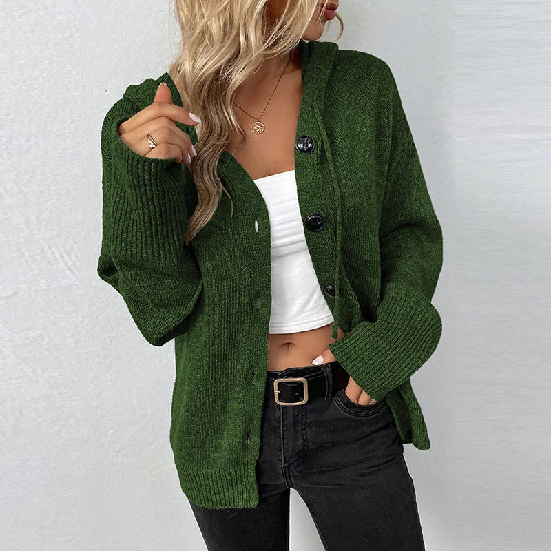 Button-Down Hooded Sweater for Women