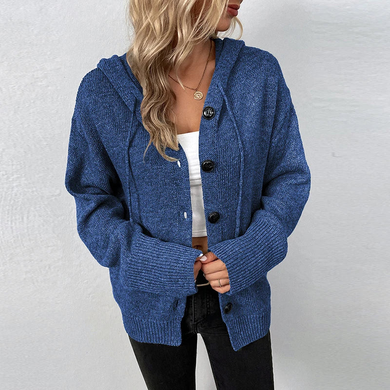 Button-Down Hooded Sweater for Women