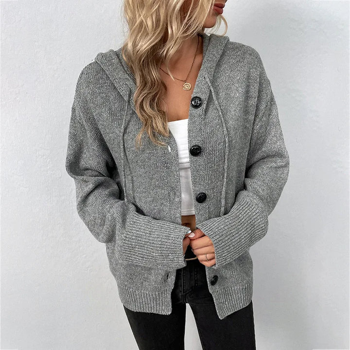 Button-Down Hooded Sweater for Women