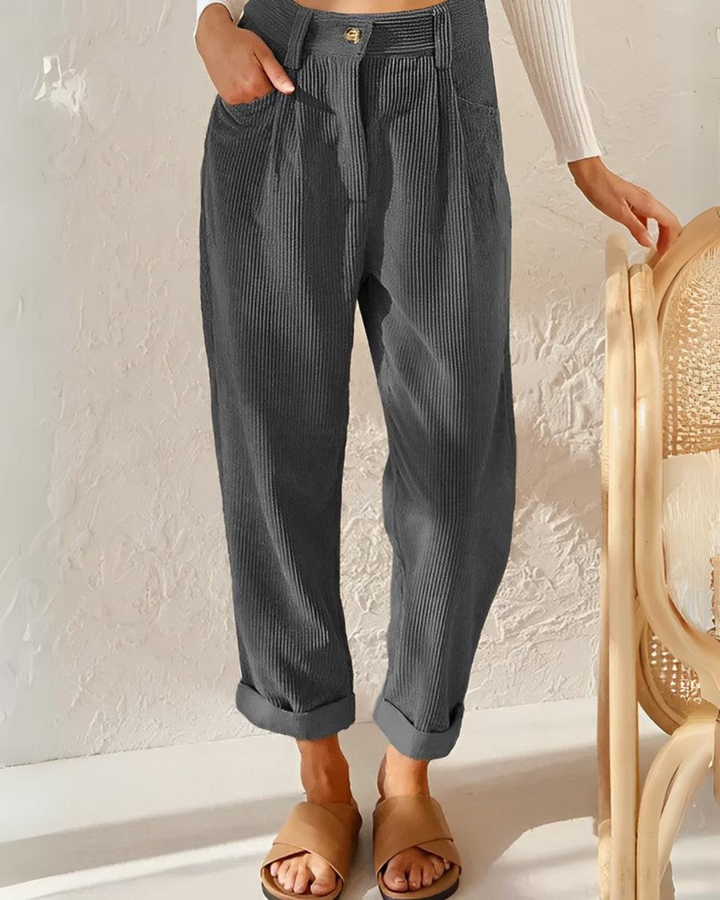 Women's High-Waisted Straight-Leg Corduroy Pants