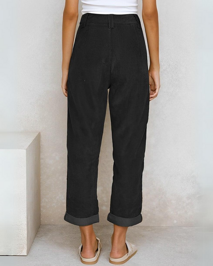 Women's High-Waisted Straight-Leg Corduroy Pants