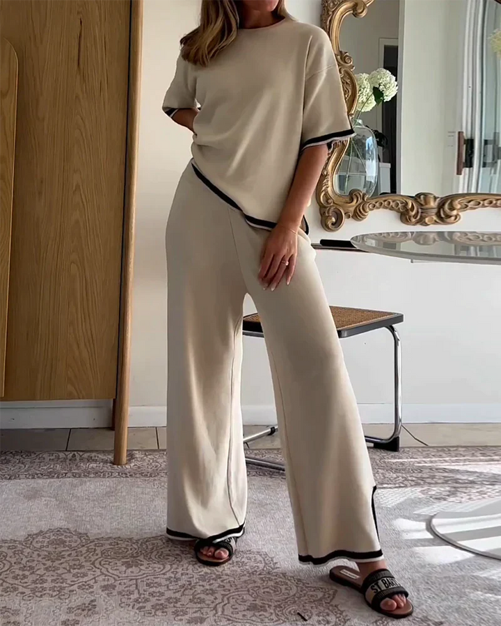 Two-Piece Round Neck Pants Set for Women