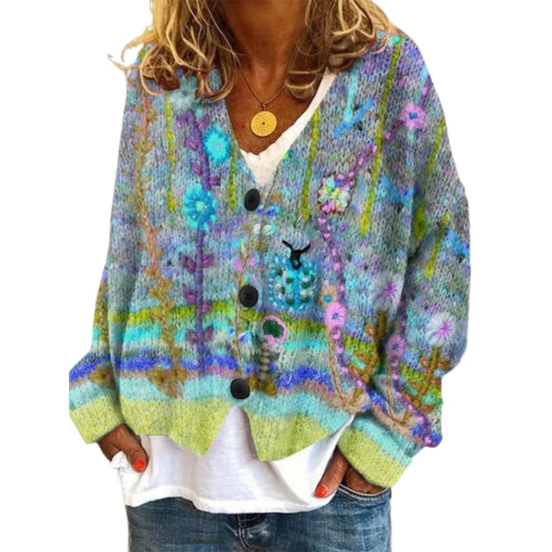 Elegant V-Neck Daisy Cardigan for Women