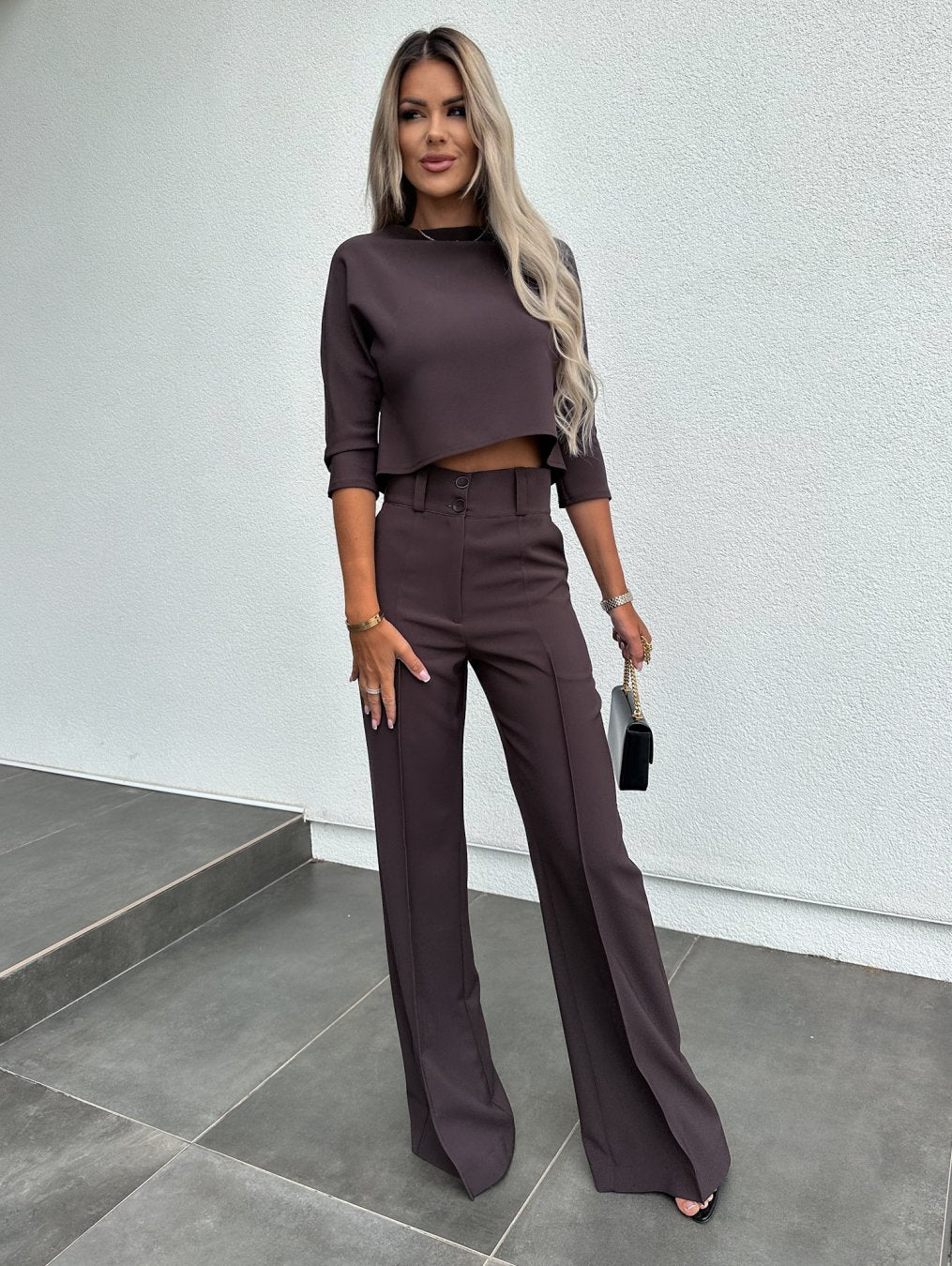 Women's Mock Neck Crop Top and Pants Set