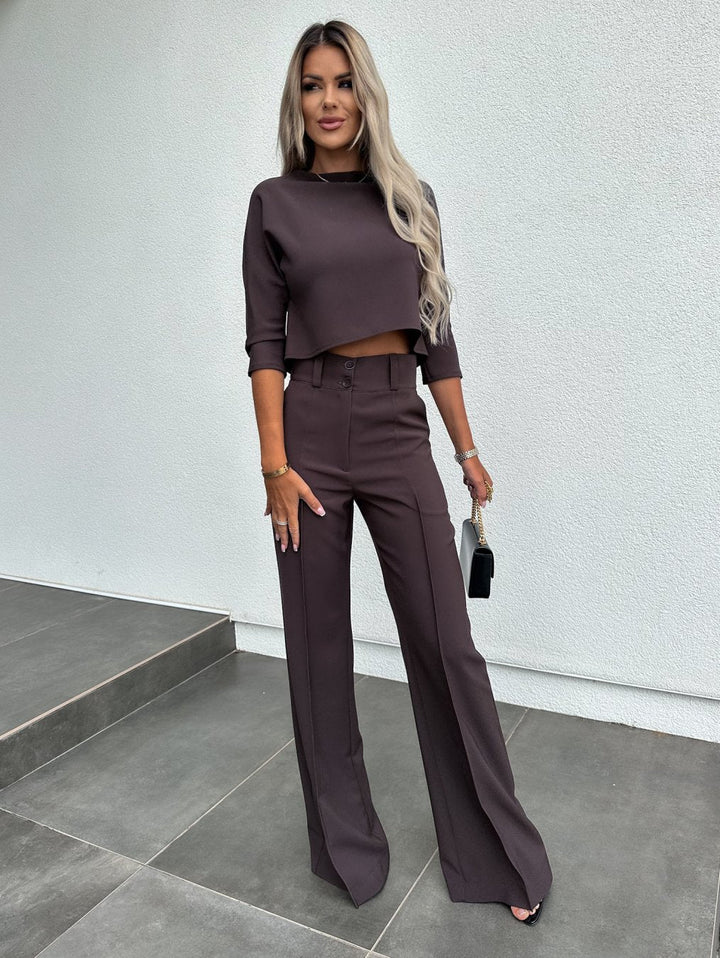 Women's Mock Neck Crop Top and Pants Set