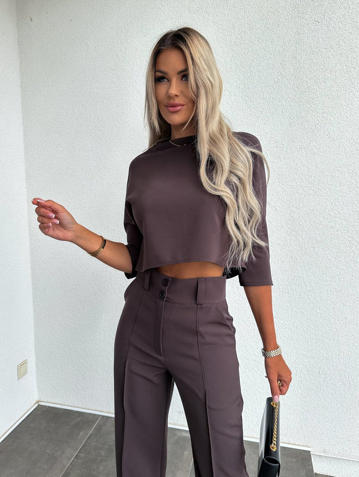 Women's Mock Neck Crop Top and Pants Set