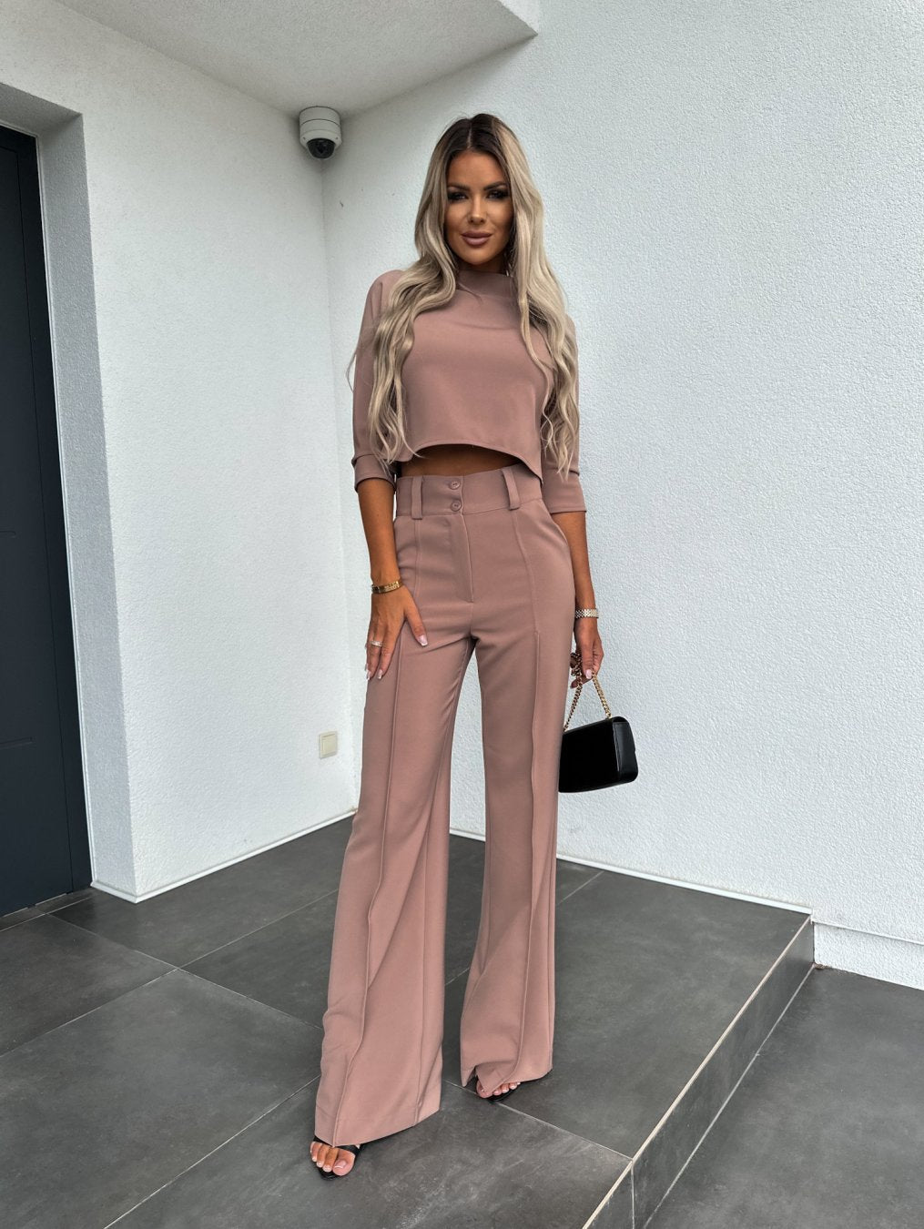 Women's Mock Neck Crop Top and Pants Set