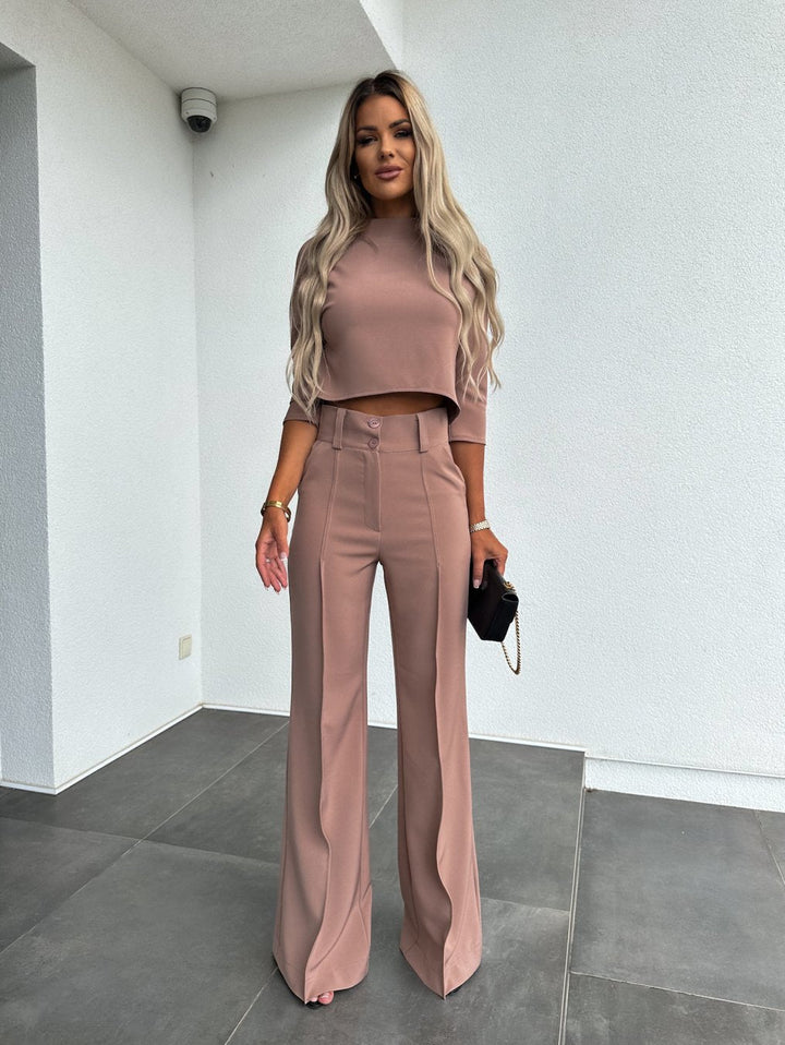 Women's Mock Neck Crop Top and Pants Set