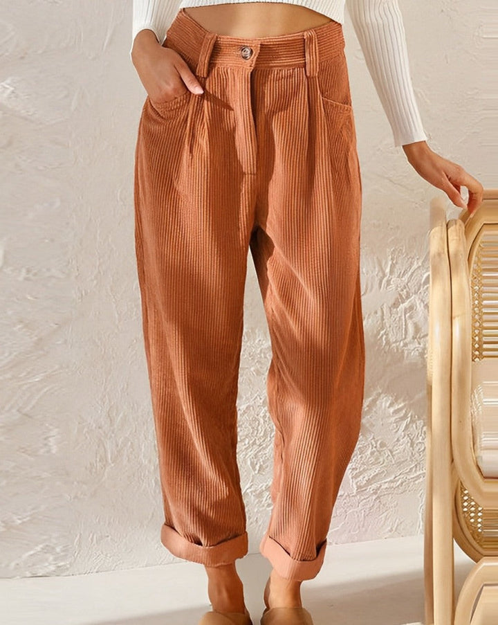 Women's High-Waisted Straight-Leg Corduroy Pants